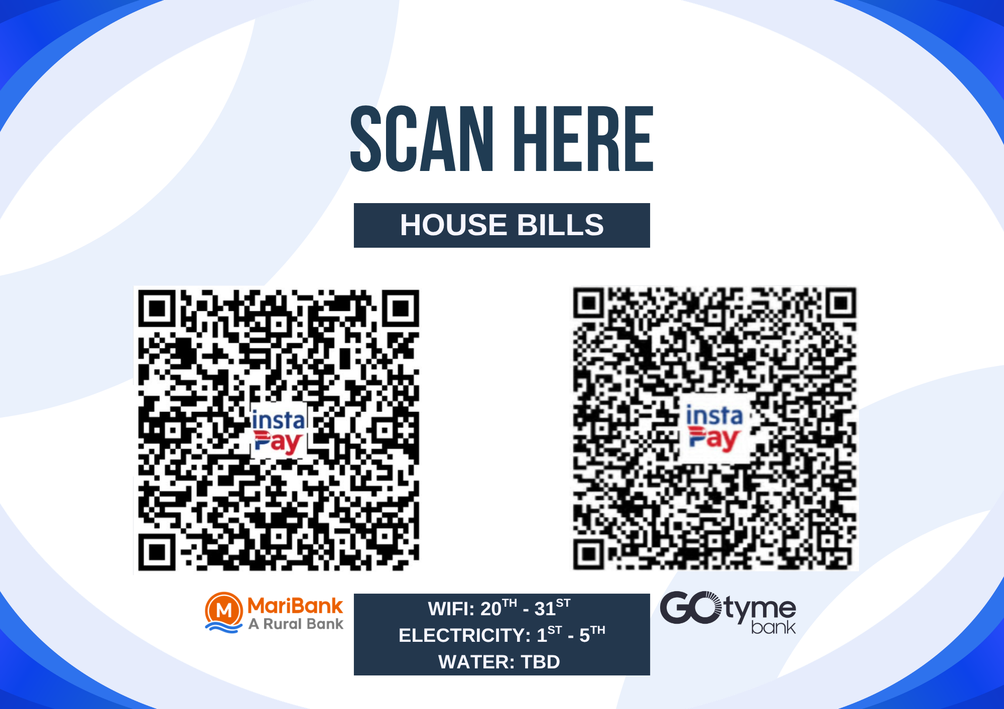 House bills payment QR — MariBank and GoTyme